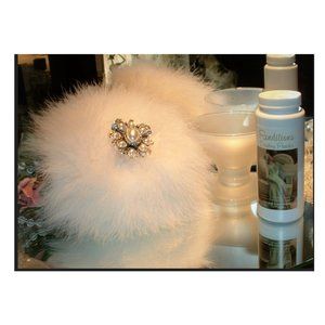 White Ruffles ~ 6 oz Scented Dusting Powder w/ Puff & Glass Stand by Ren…